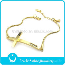 New Custom Design 18K Gold Thin Chain Hallmark Stainless Steel Womens Crystal Cross Bracelet for Wrist Made In China